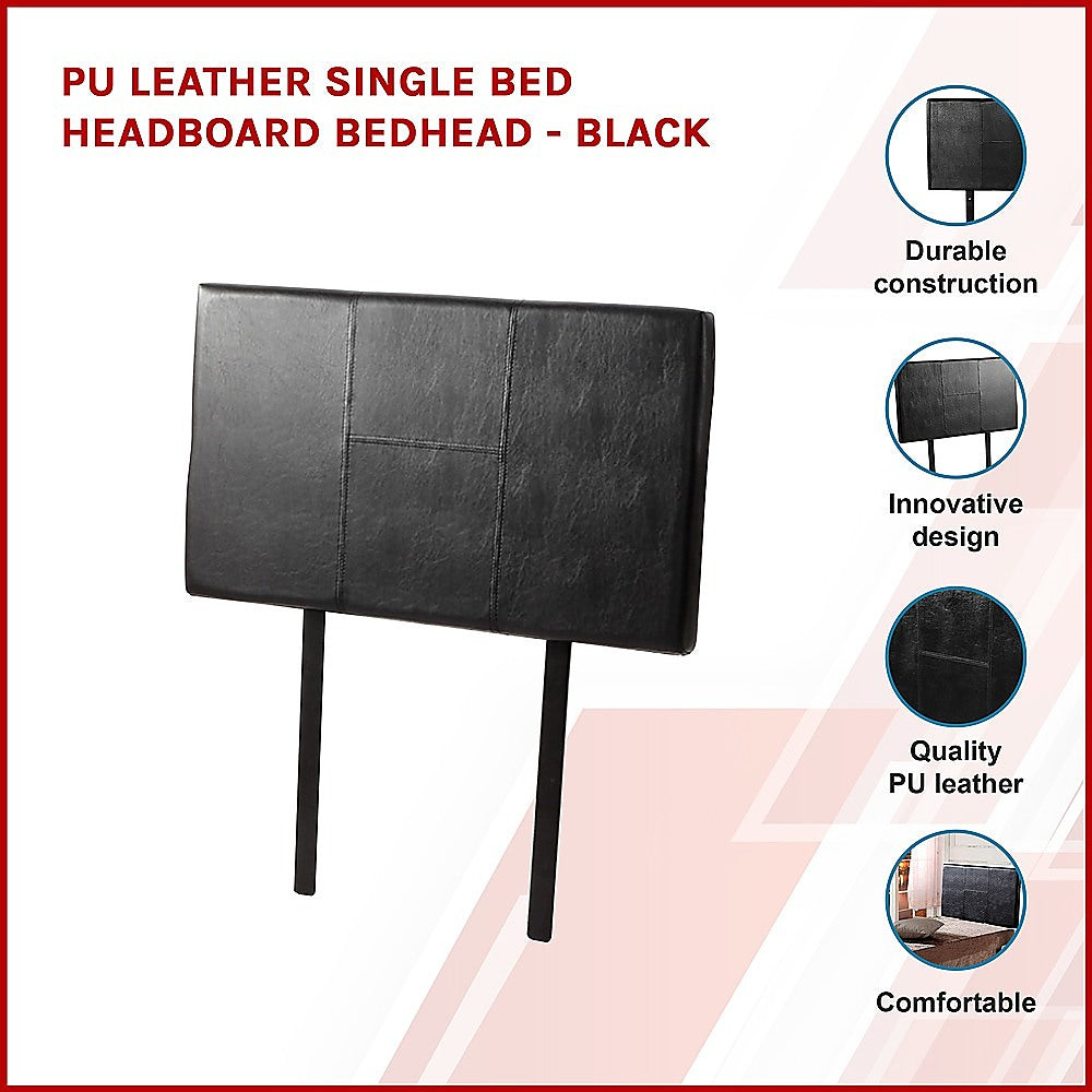 PU Leather Single Bed Headboard Bedhead - Black - Cosy Abode