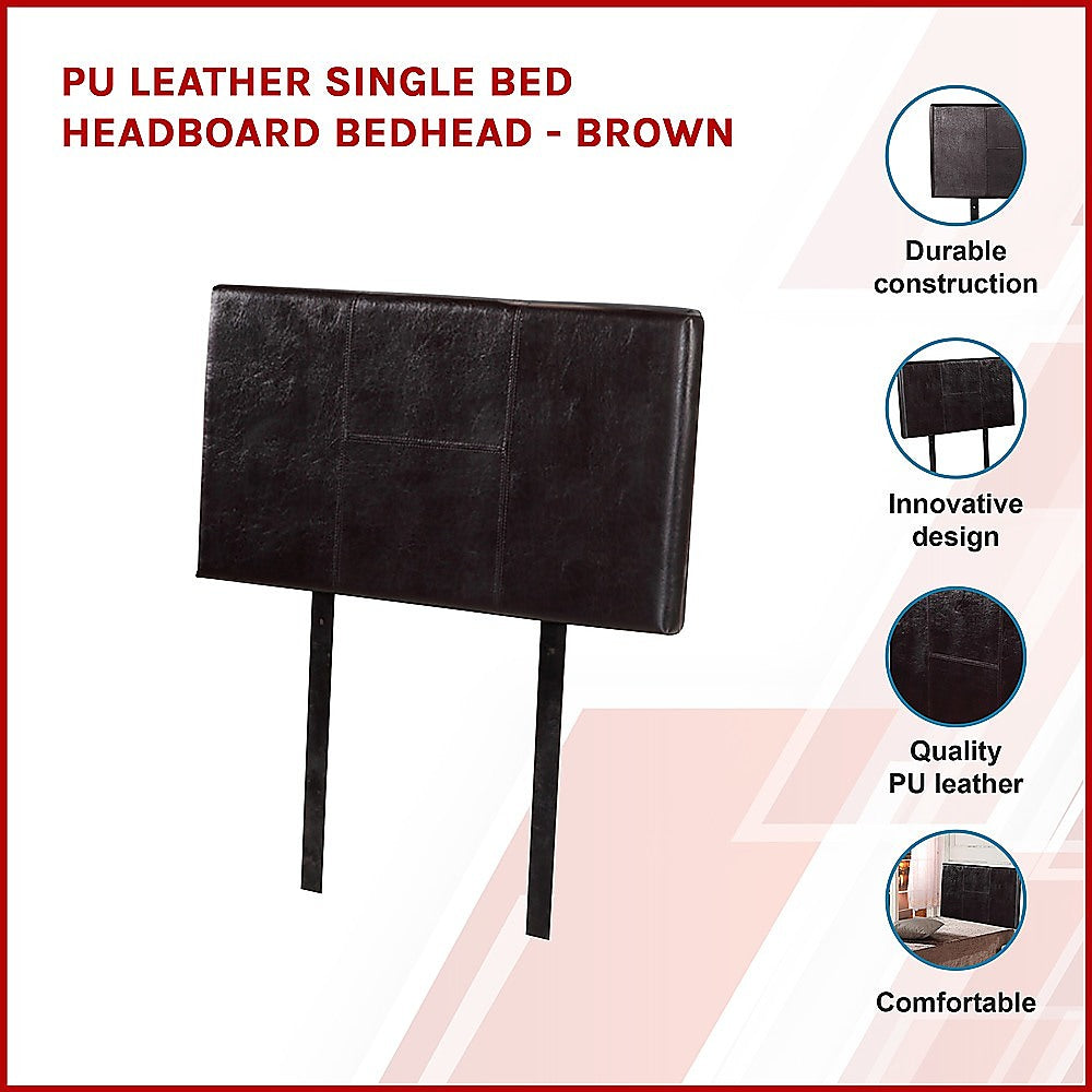 PU Leather Single Bed Headboard Bedhead - Brown - Cosy Abode