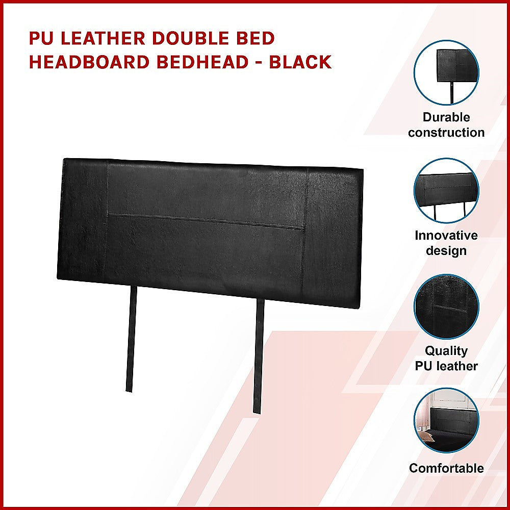 PU Leather Double Bed Headboard Bedhead - Black - Cosy Abode
