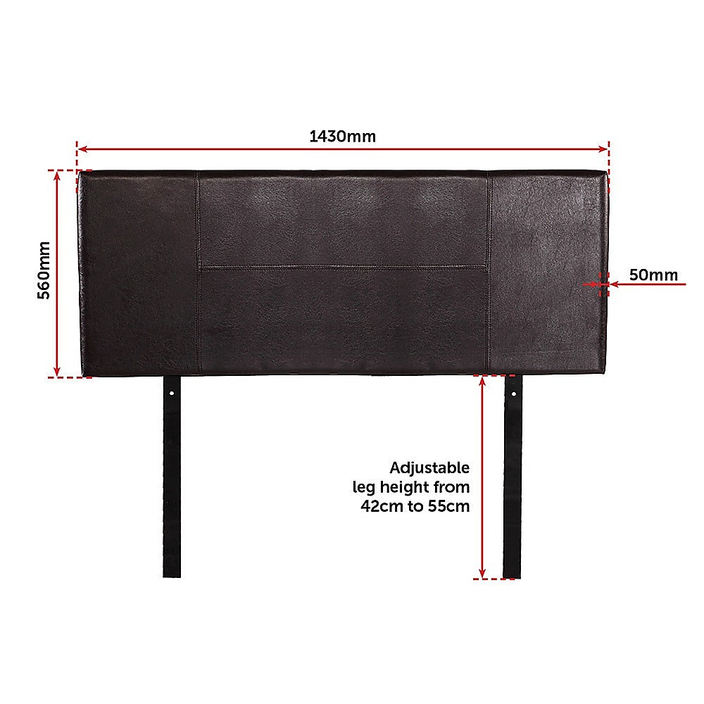 PU Leather Double Bed Headboard Bedhead - Brown - Cosy Abode