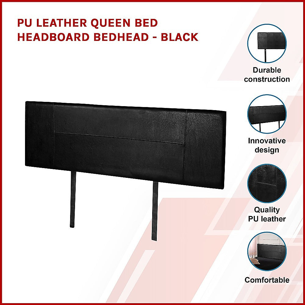 PU Leather Queen Bed Headboard Bedhead - Black - Cosy Abode