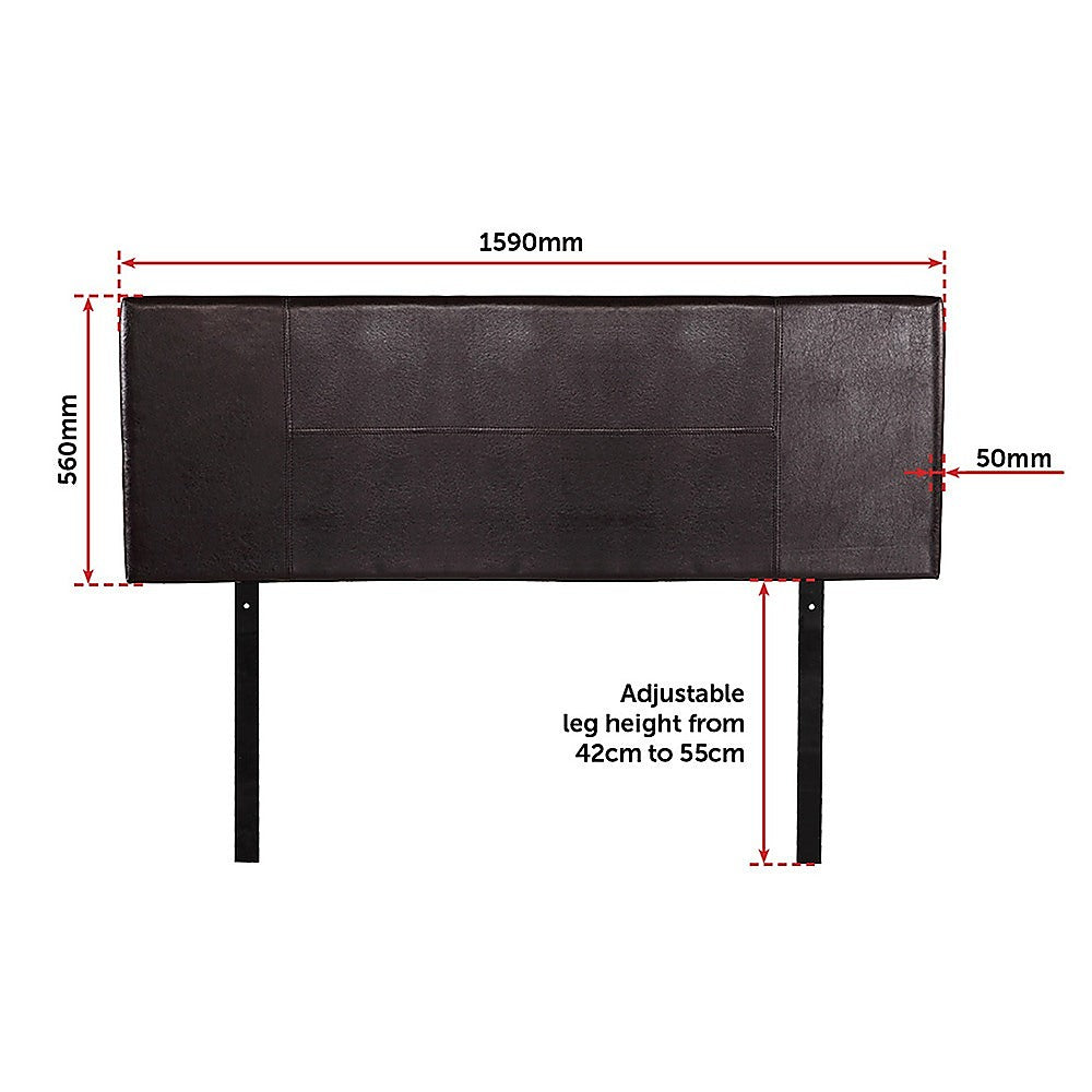 PU Leather Queen Bed Headboard Bedhead - Brown - Cosy Abode