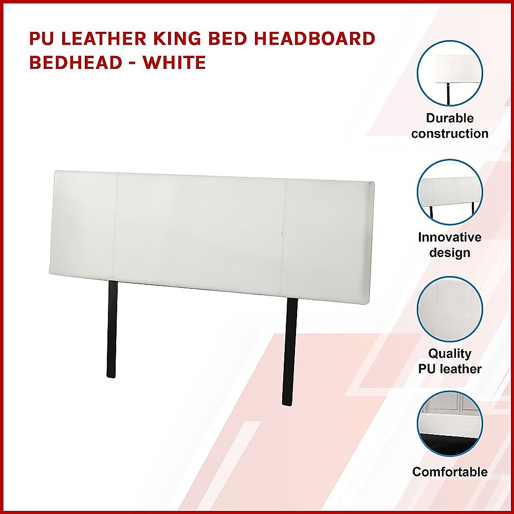 PU Leather King Bed Headboard Bedhead - White - Cosy Abode