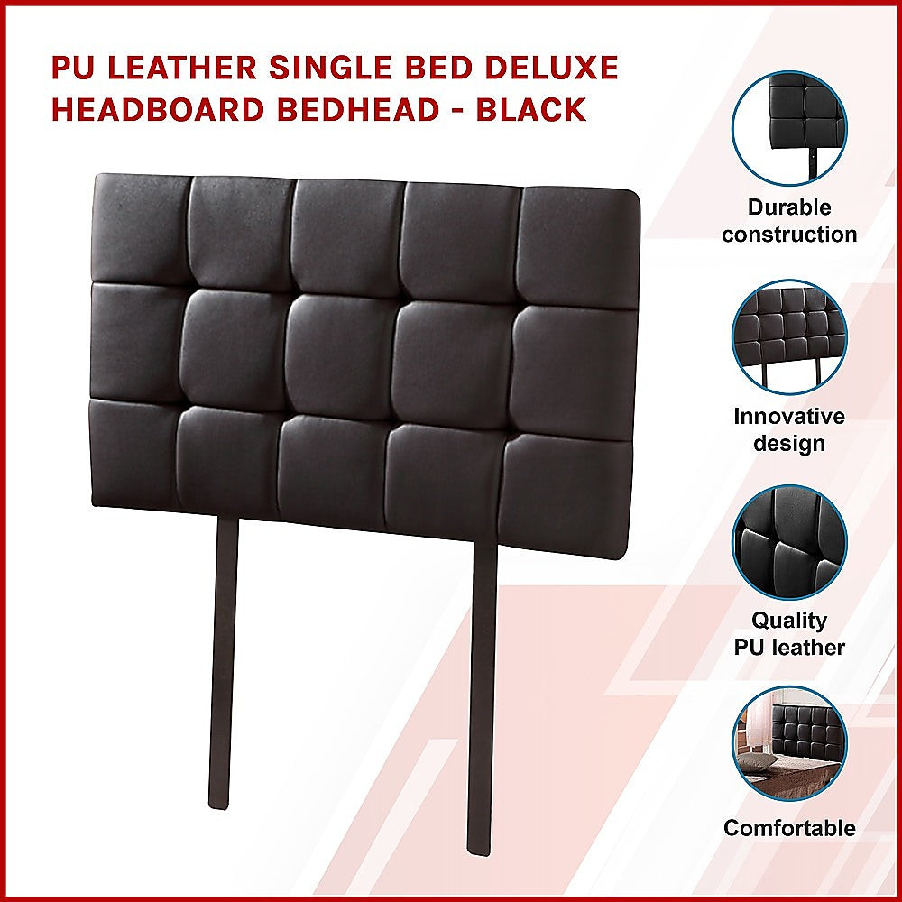 PU Leather Single Bed Deluxe Headboard Bedhead - Black - Cosy Abode