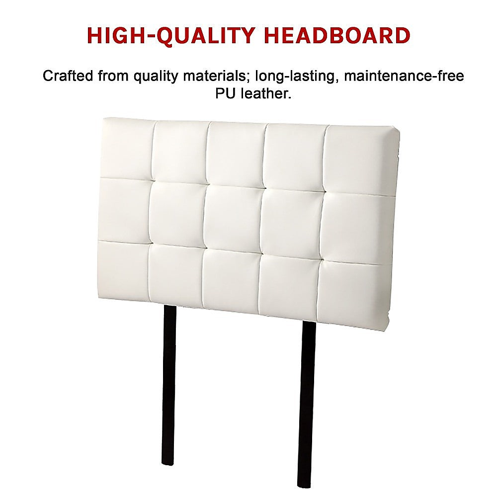 PU Leather Single Bed Deluxe Headboard Bedhead - White - Cosy Abode