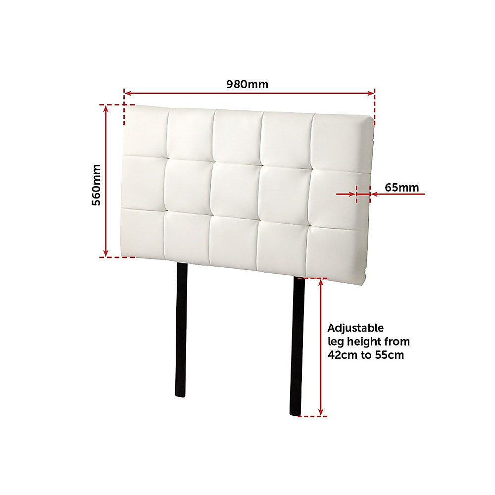 PU Leather Single Bed Deluxe Headboard Bedhead - White - Cosy Abode