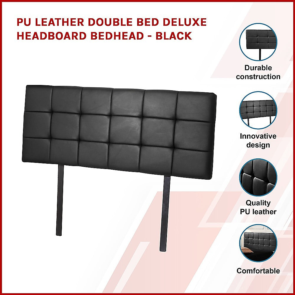 PU Leather Double Bed Deluxe Headboard Bedhead - Black - Cosy Abode