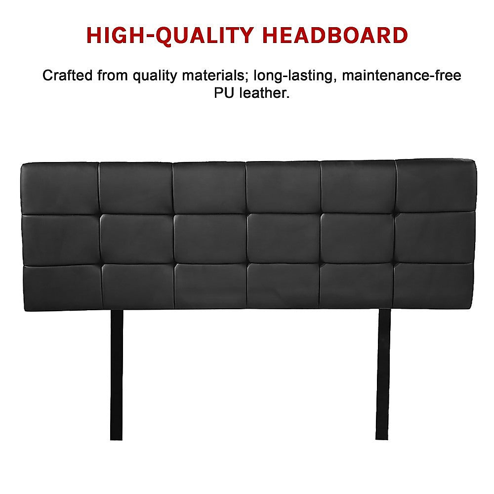 PU Leather Double Bed Deluxe Headboard Bedhead - Black - Cosy Abode