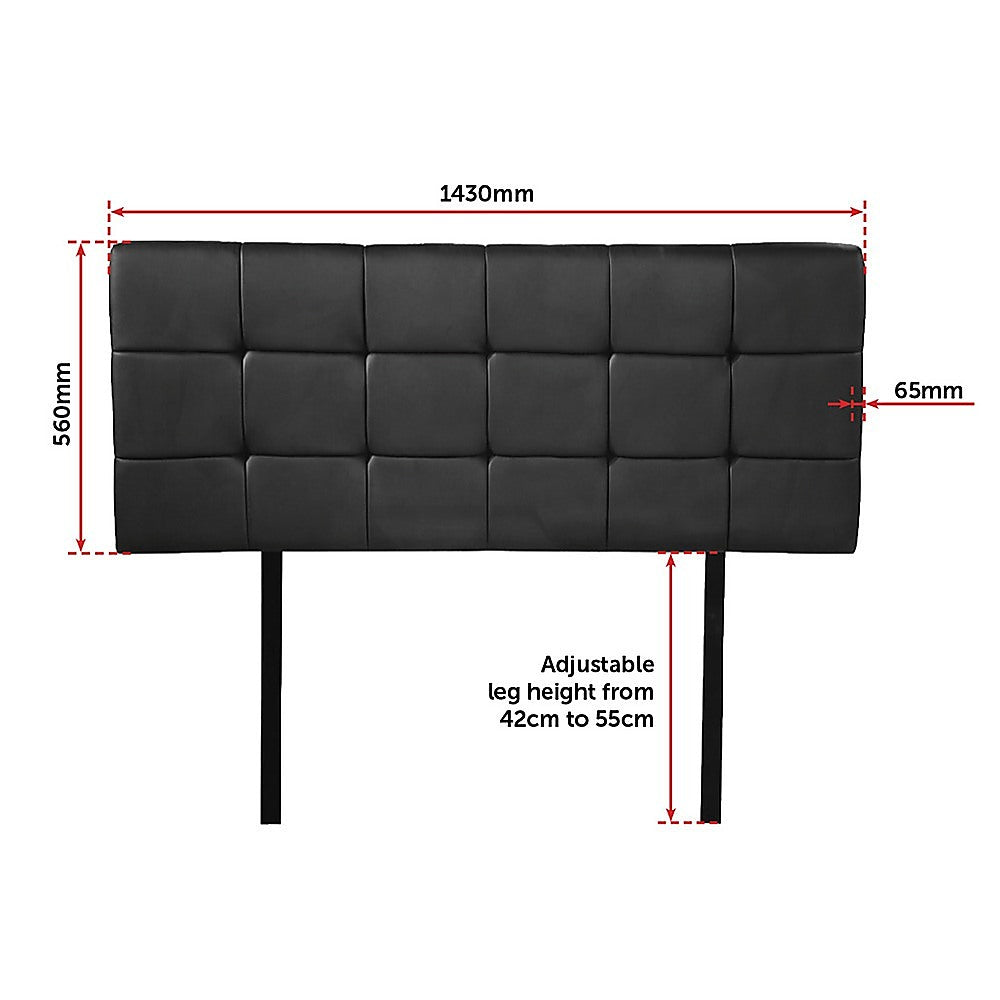 PU Leather Double Bed Deluxe Headboard Bedhead - Black - Cosy Abode