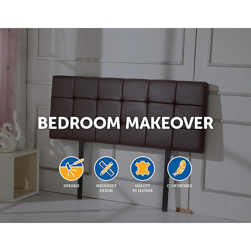 PU Leather Double Bed Deluxe Headboard Bedhead - Brown - Cosy Abode
