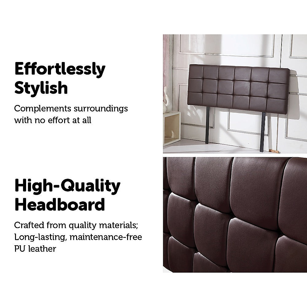 PU Leather Double Bed Deluxe Headboard Bedhead - Brown - Cosy Abode