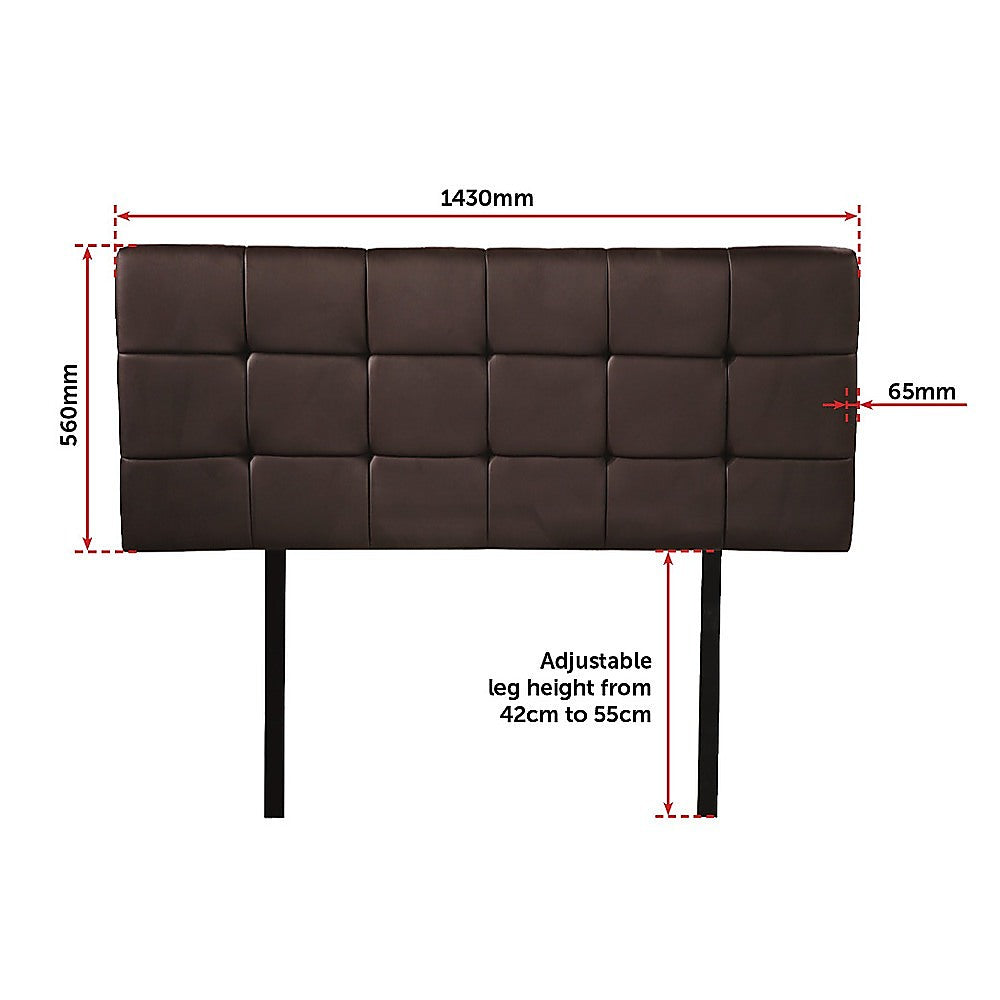 PU Leather Double Bed Deluxe Headboard Bedhead - Brown - Cosy Abode