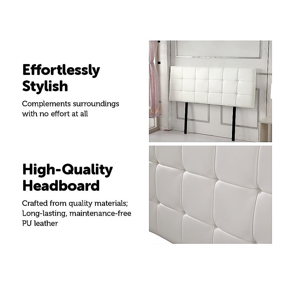 PU Leather Double Bed Deluxe Headboard Bedhead - White - Cosy Abode
