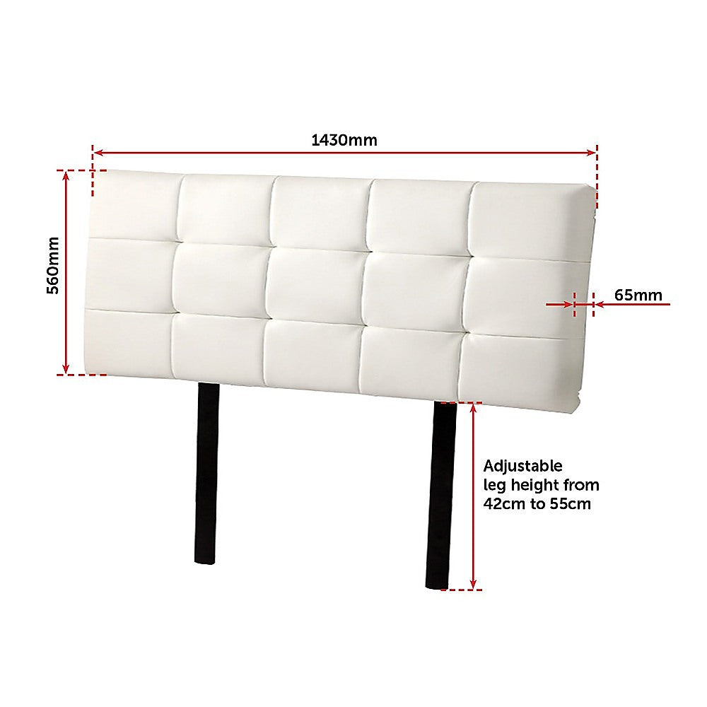 PU Leather Double Bed Deluxe Headboard Bedhead - White - Cosy Abode