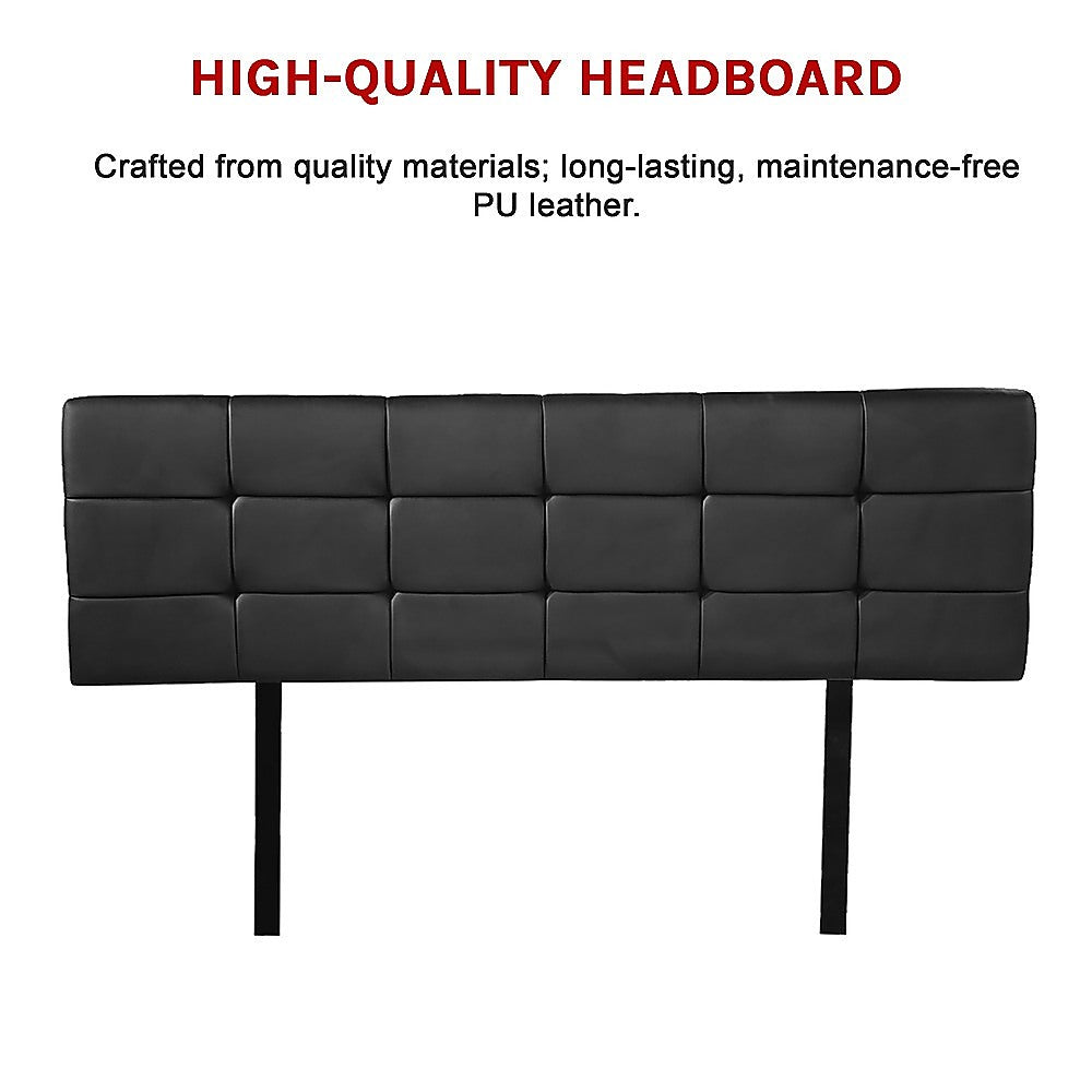 PU Leather Queen Bed Deluxe Headboard Bedhead - Black - Cosy Abode