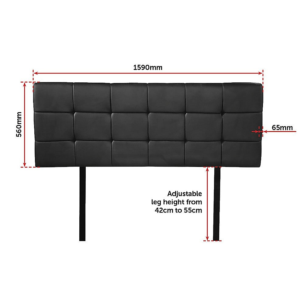PU Leather Queen Bed Deluxe Headboard Bedhead - Black - Cosy Abode