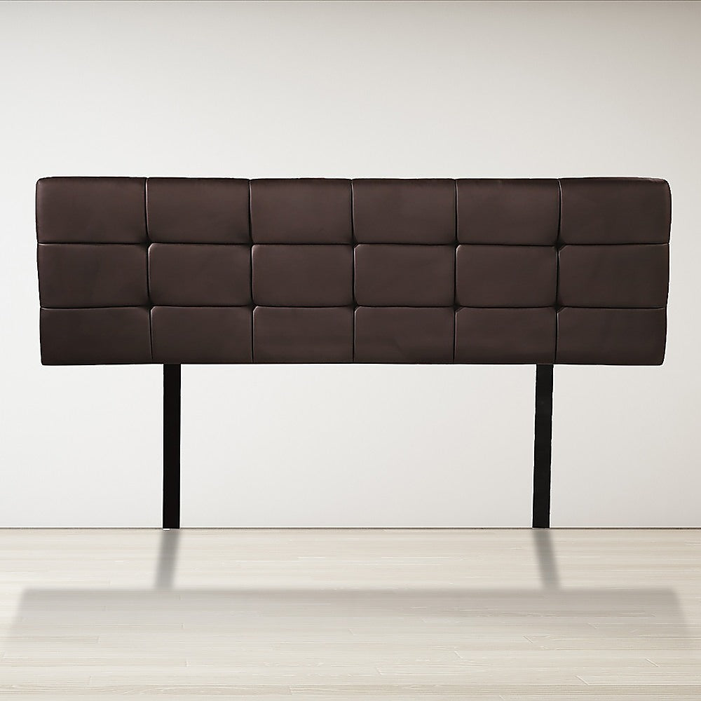 PU Leather Queen Bed Deluxe Headboard Bedhead - Brown - Cosy Abode
