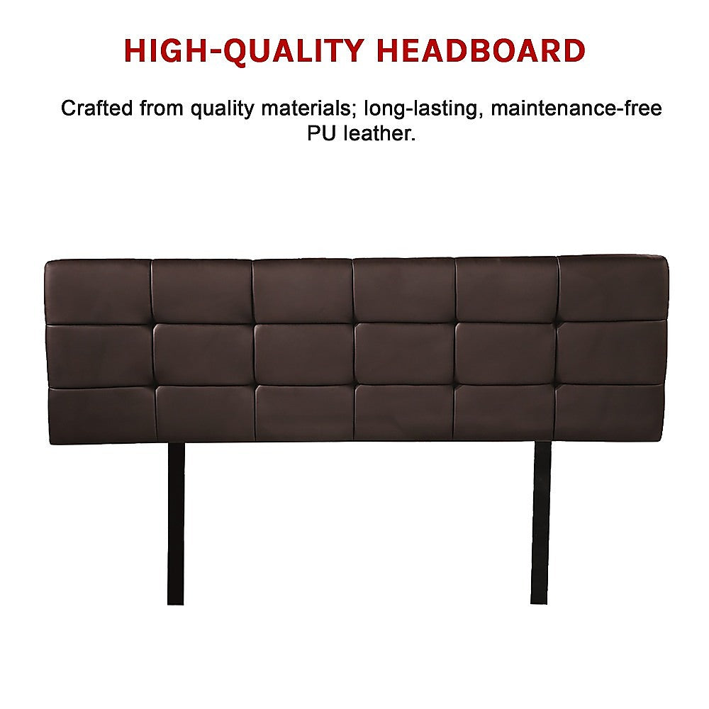 PU Leather Queen Bed Deluxe Headboard Bedhead - Brown - Cosy Abode
