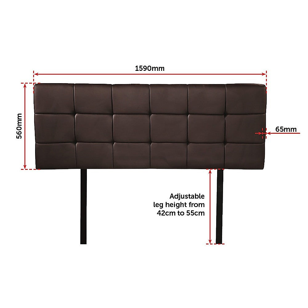 PU Leather Queen Bed Deluxe Headboard Bedhead - Brown - Cosy Abode