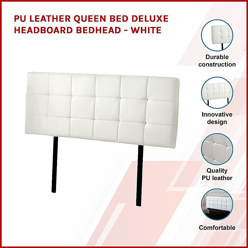 PU Leather Queen Bed Deluxe Headboard Bedhead - White - Cosy Abode