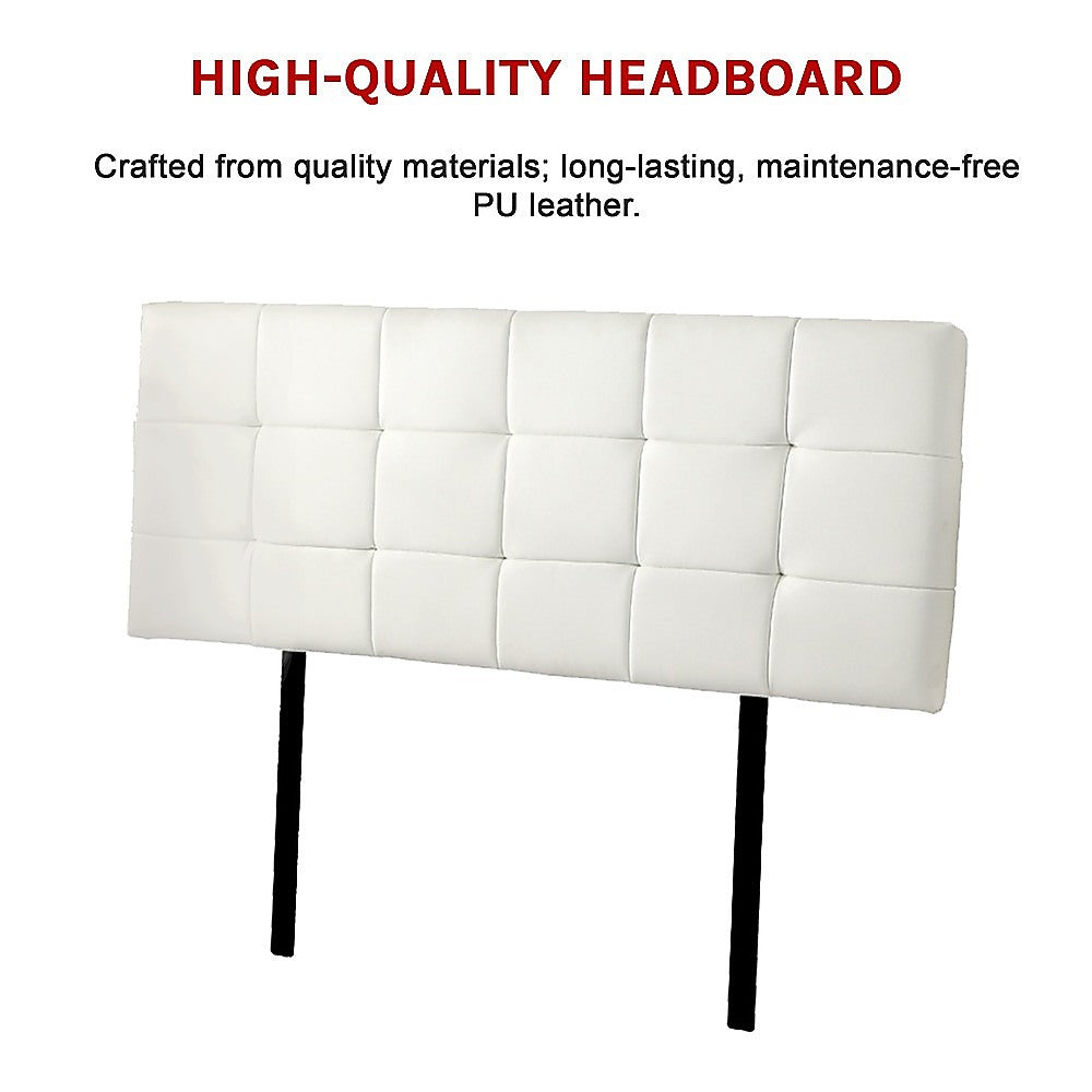 PU Leather Queen Bed Deluxe Headboard Bedhead - White - Cosy Abode
