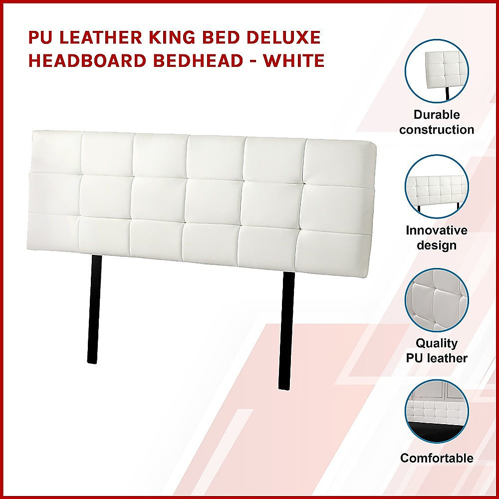 PU Leather King Bed Deluxe Headboard Bedhead - White - Cosy Abode