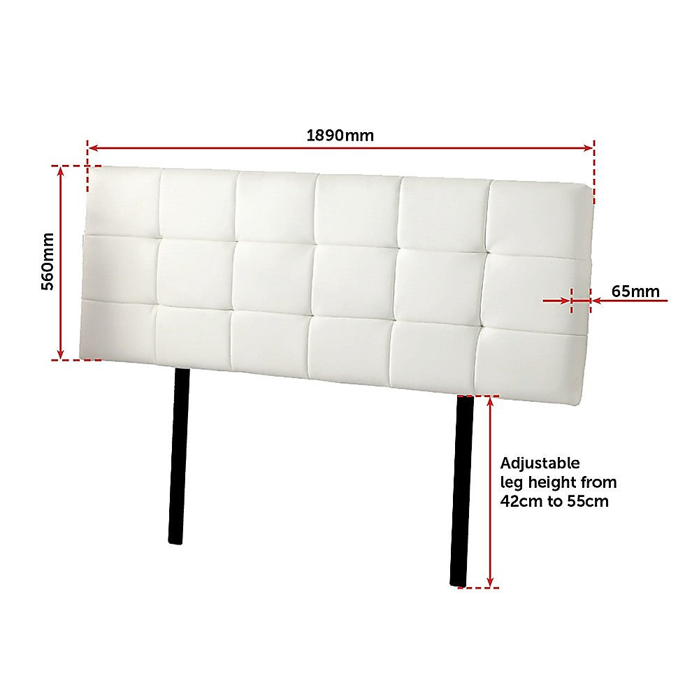 PU Leather King Bed Deluxe Headboard Bedhead - White - Cosy Abode