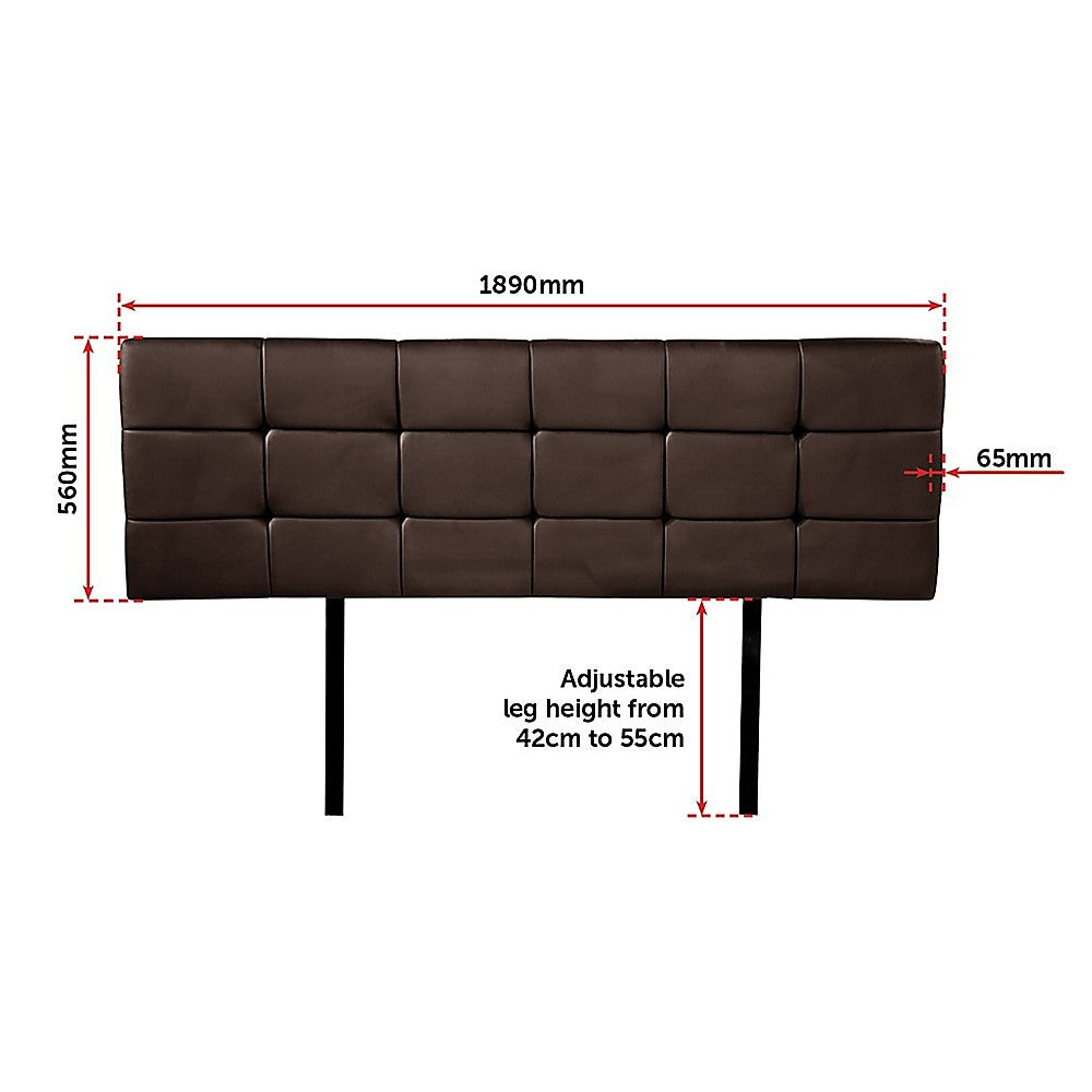 PU Leather King Bed Deluxe Headboard Bedhead - Brown - Cosy Abode