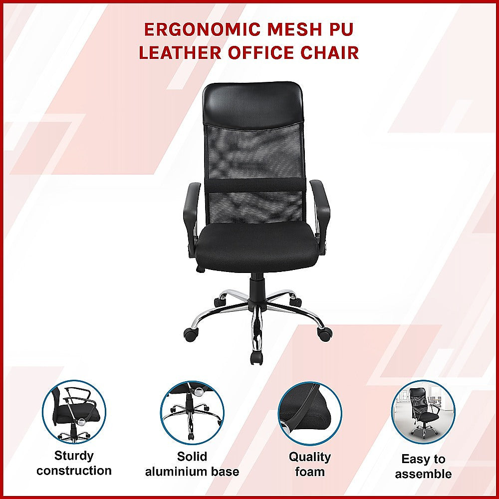 Ergonomic Mesh PU Leather Office Chair - Cosy Abode