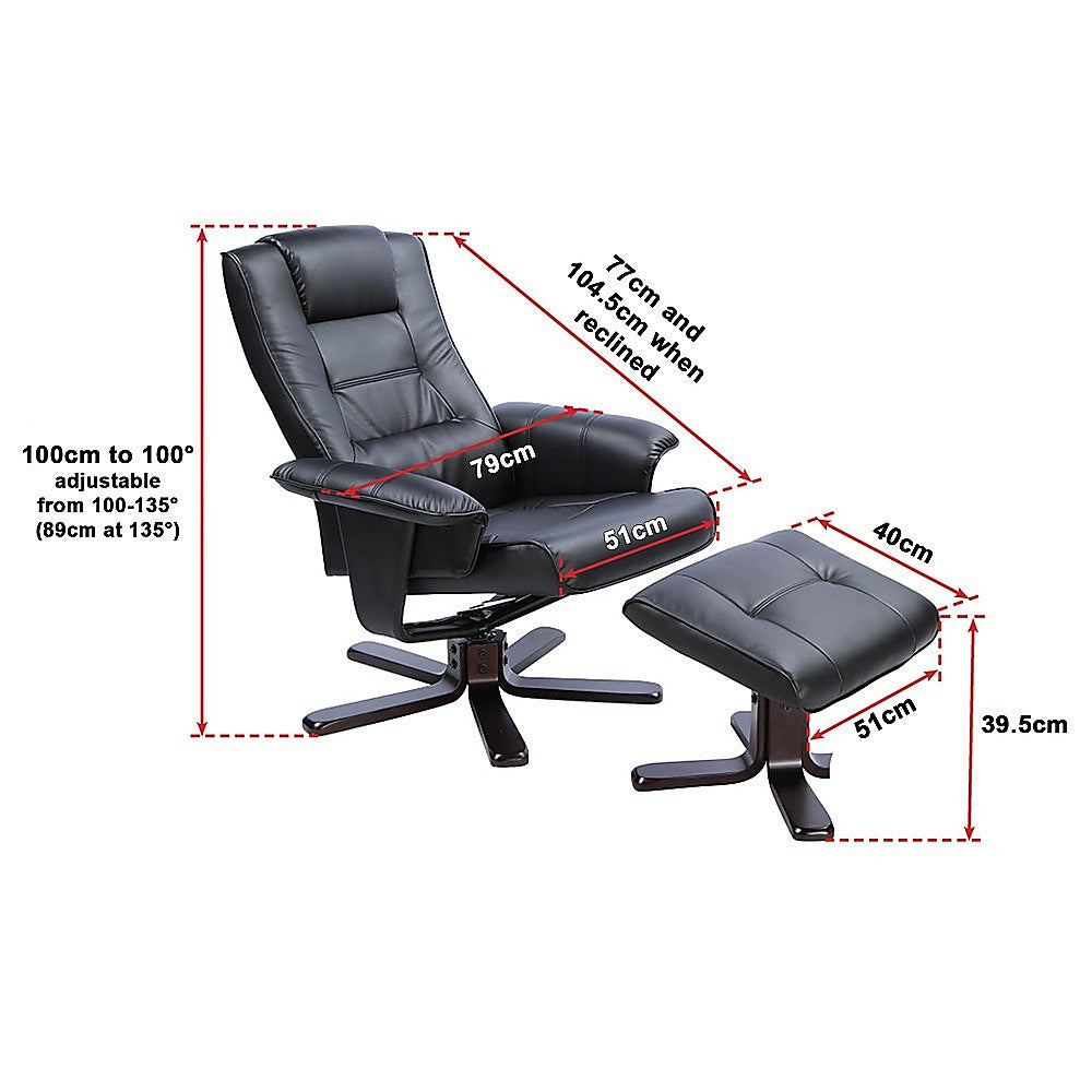 PU Leather Massage Chair Recliner Ottoman Lounge Remote - Cosy Abode