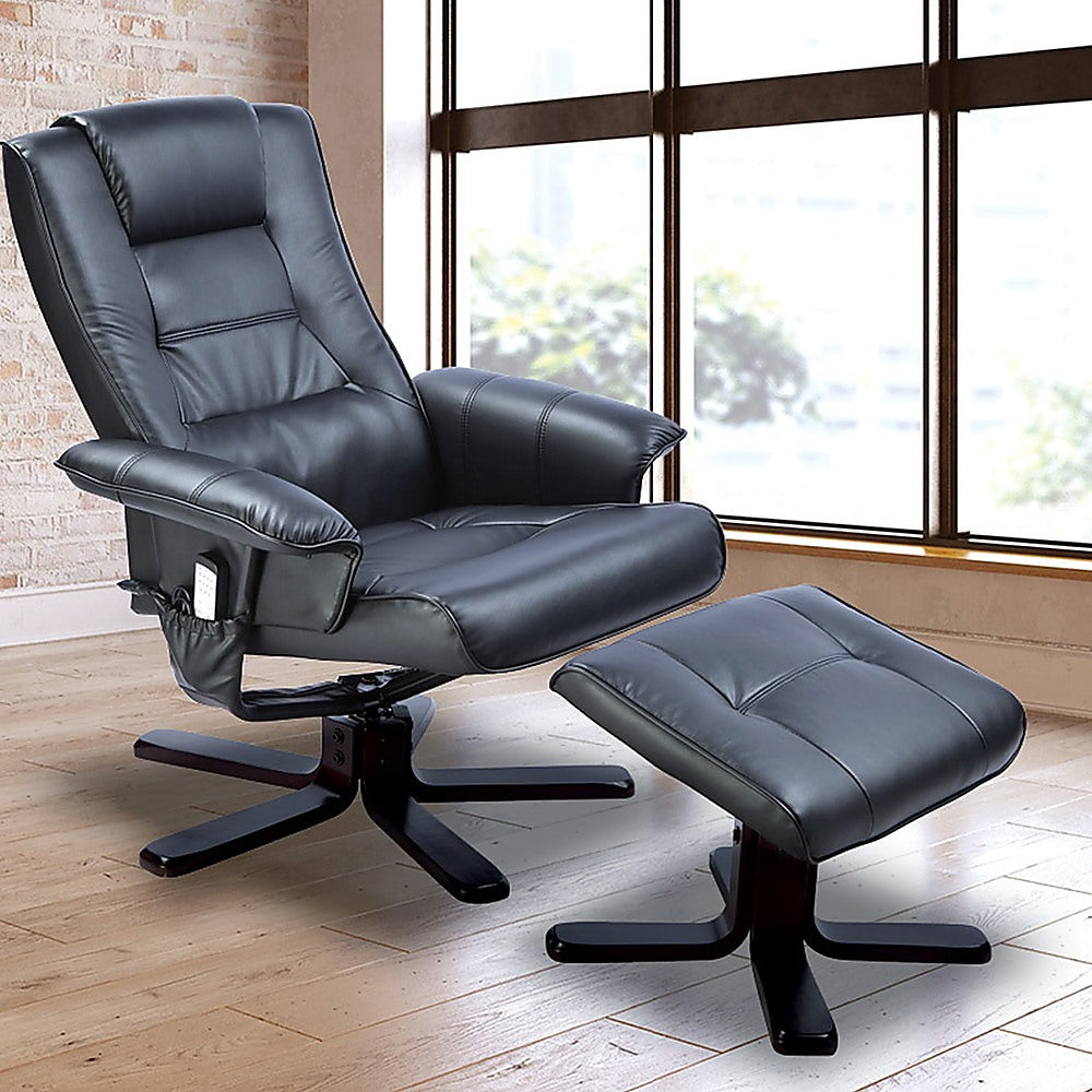 PU Leather Massage Chair Recliner Ottoman Lounge Remote - Cosy Abode
