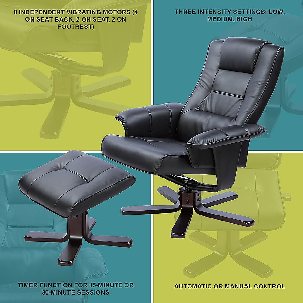 PU Leather Massage Chair Recliner Ottoman Lounge Remote - Cosy Abode