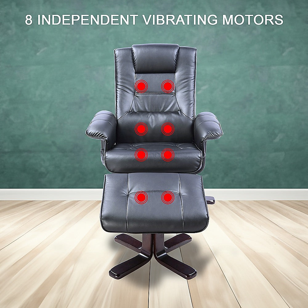 PU Leather Massage Chair Recliner Ottoman Lounge Remote - Cosy Abode