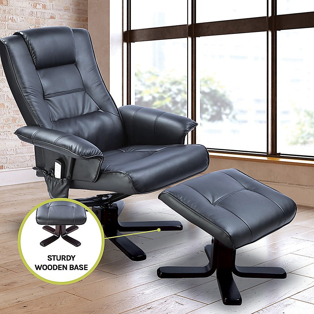 PU Leather Massage Chair Recliner Ottoman Lounge Remote - Cosy Abode