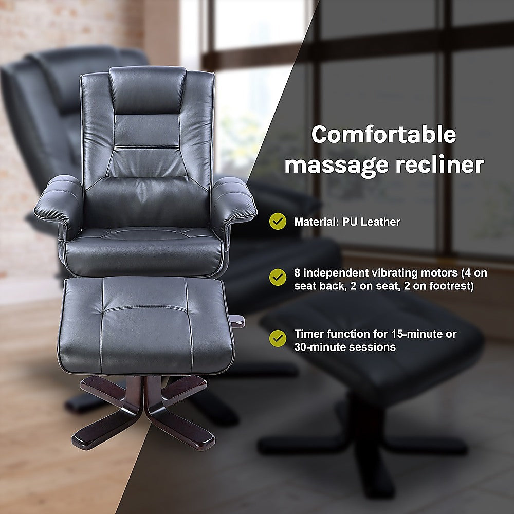 PU Leather Massage Chair Recliner Ottoman Lounge Remote - Cosy Abode