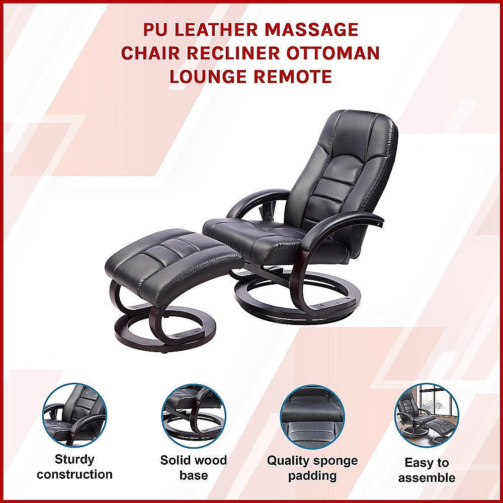 PU Leather Massage Chair Recliner Ottoman Lounge Remote - Cosy Abode