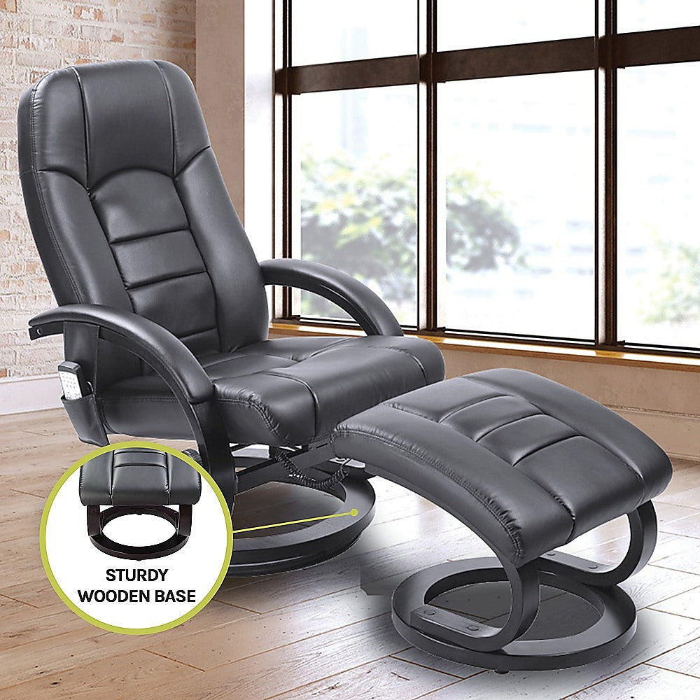 PU Leather Massage Chair Recliner Ottoman Lounge Remote - Cosy Abode