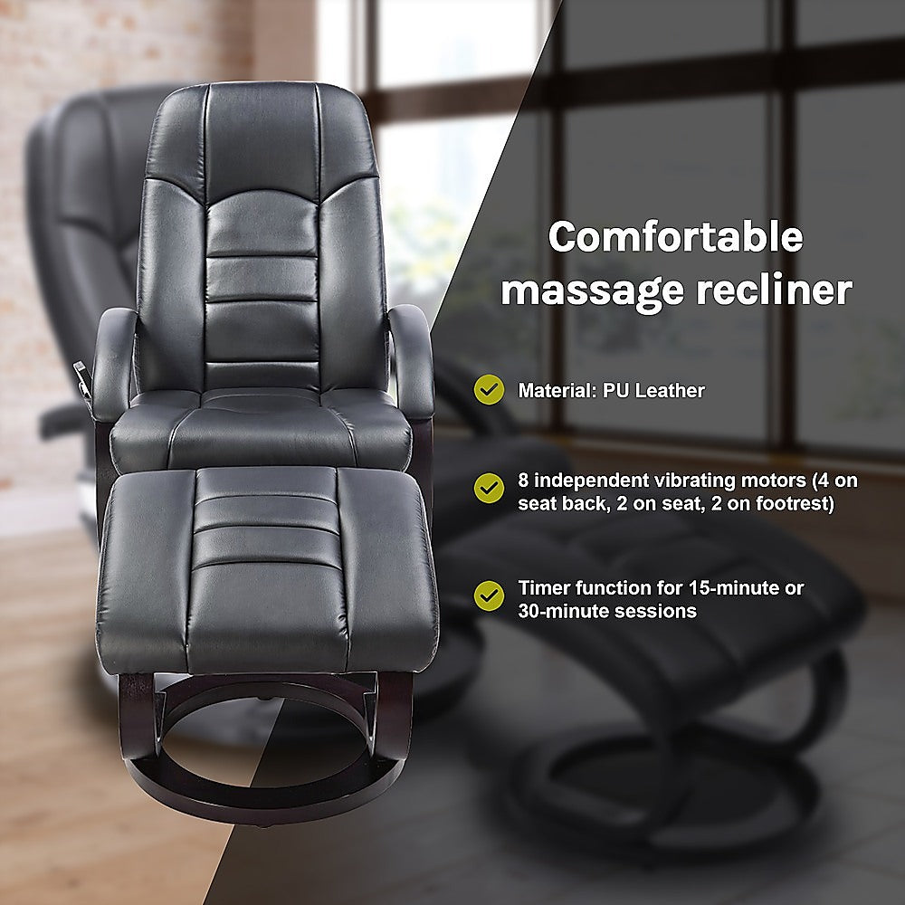PU Leather Massage Chair Recliner Ottoman Lounge Remote - Cosy Abode