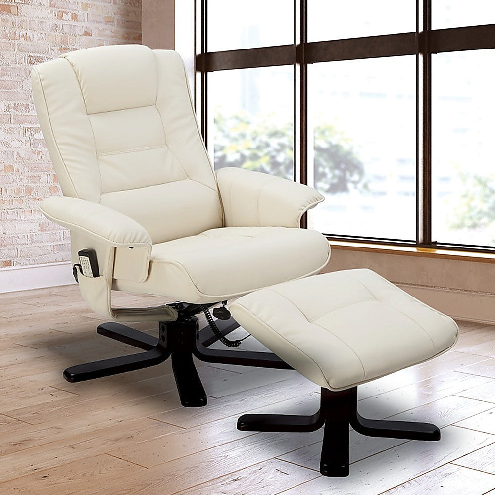 PU Leather Massage Chair Recliner Ottoman Lounge Remote - Cosy Abode