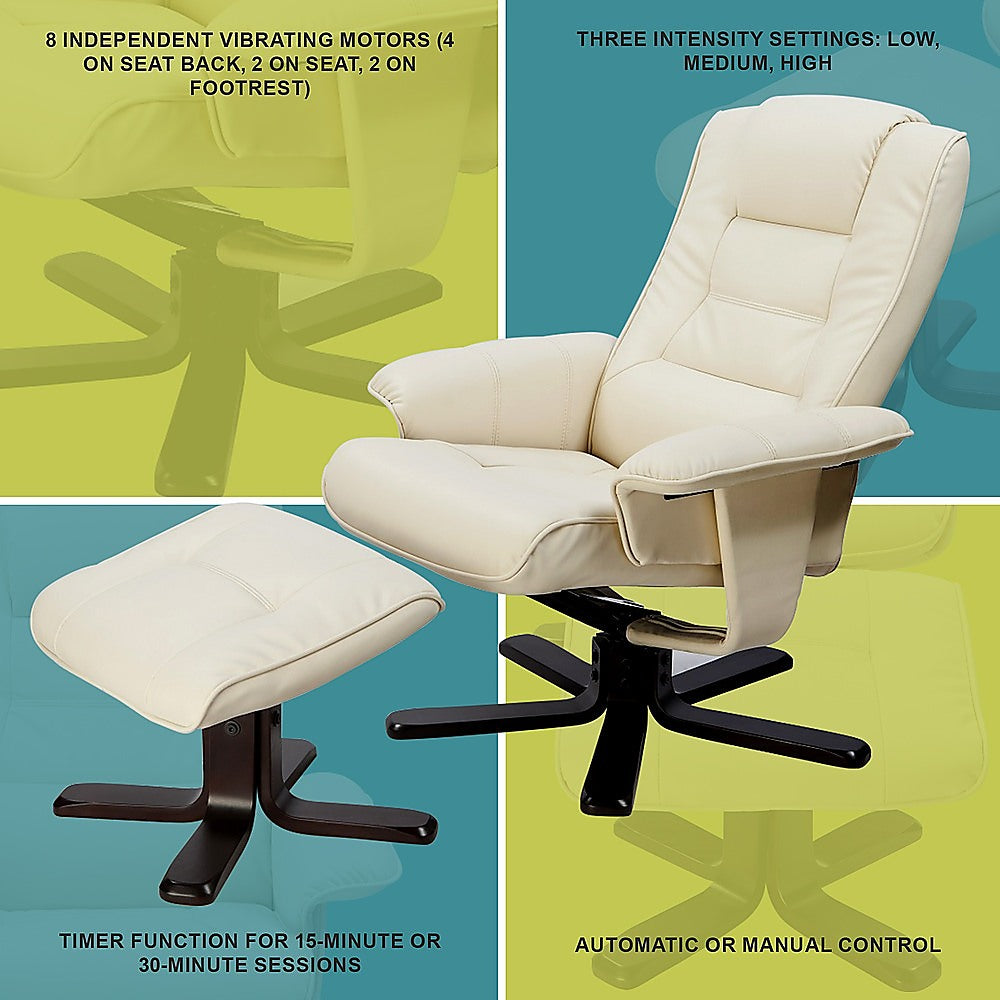 PU Leather Massage Chair Recliner Ottoman Lounge Remote - Cosy Abode