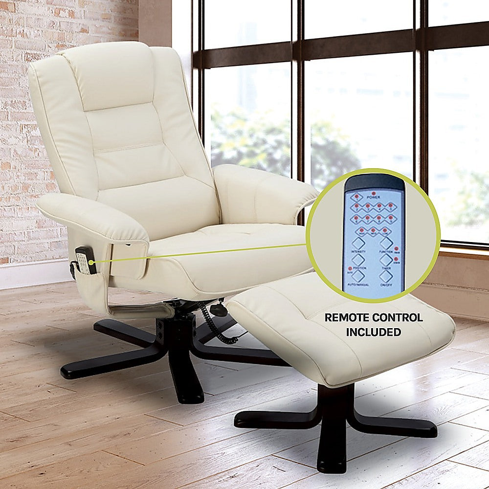 PU Leather Massage Chair Recliner Ottoman Lounge Remote - Cosy Abode