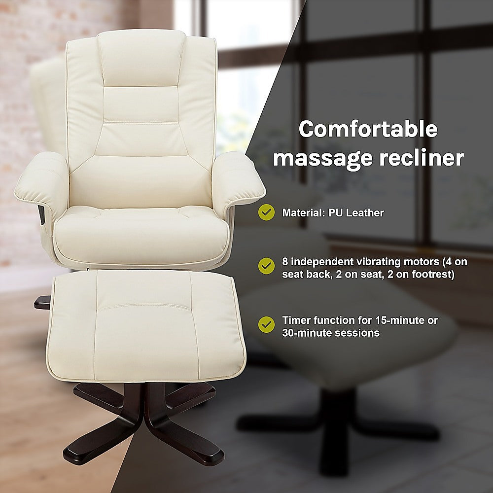 PU Leather Massage Chair Recliner Ottoman Lounge Remote - Cosy Abode