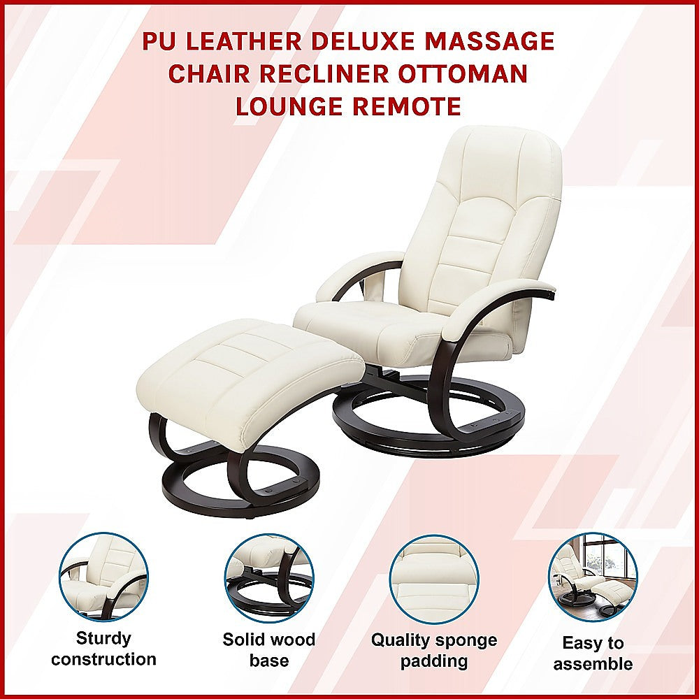 PU Leather Deluxe Massage Chair Recliner Ottoman Lounge Remote - Cosy Abode