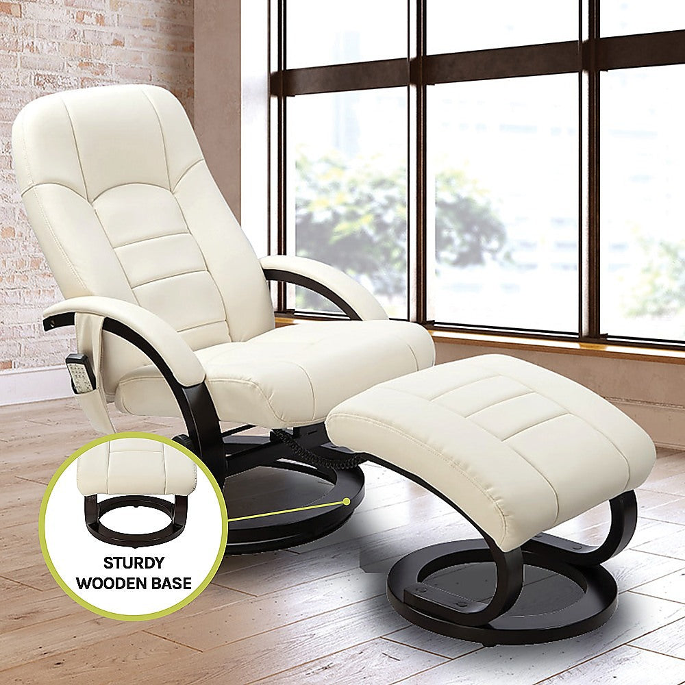 PU Leather Deluxe Massage Chair Recliner Ottoman Lounge Remote - Cosy Abode