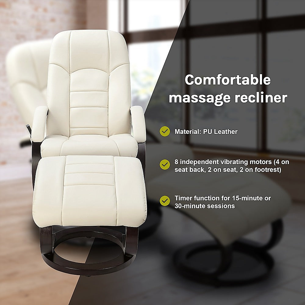 PU Leather Deluxe Massage Chair Recliner Ottoman Lounge Remote - Cosy Abode