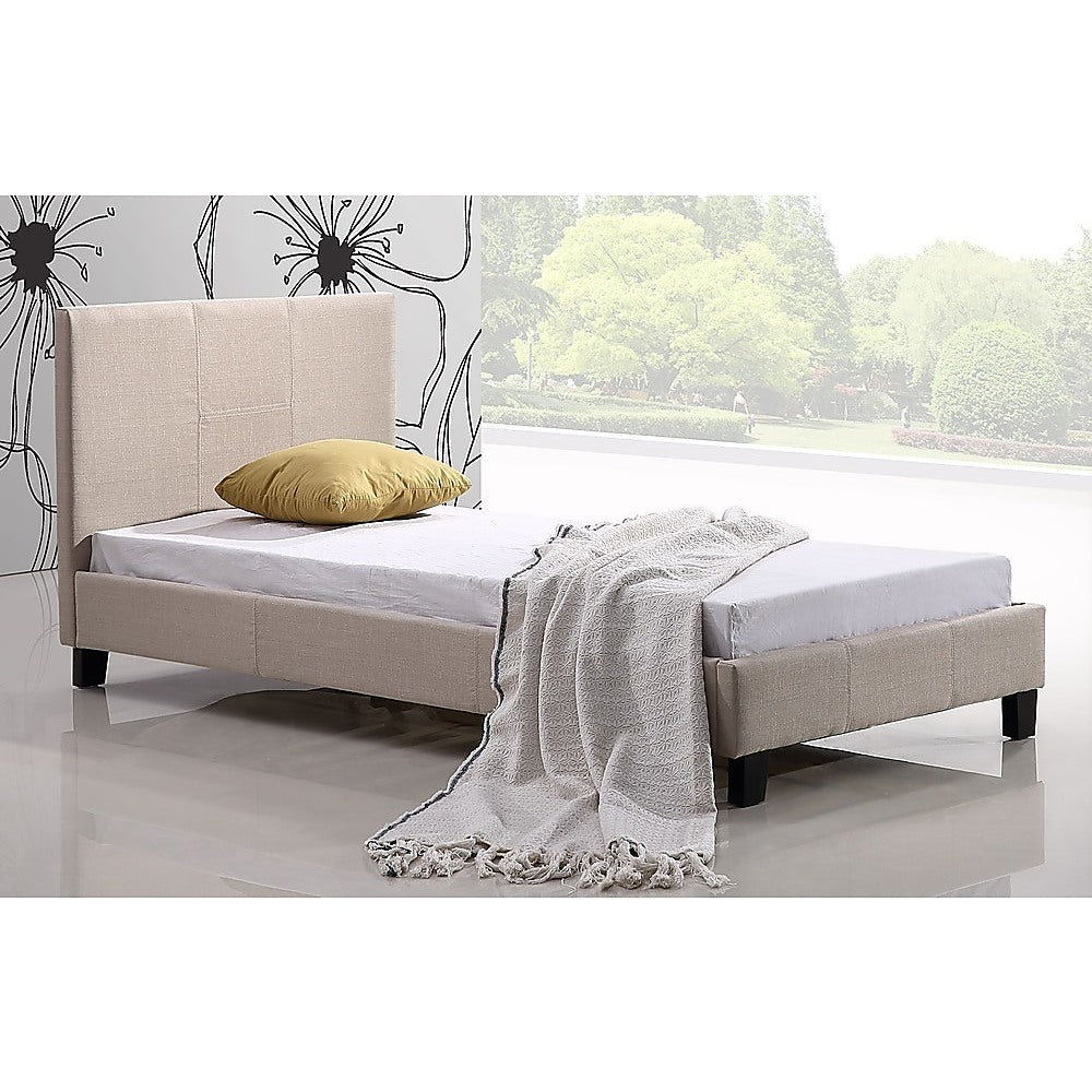 Single Linen Fabric Bed Frame Beige - Cosy Abode