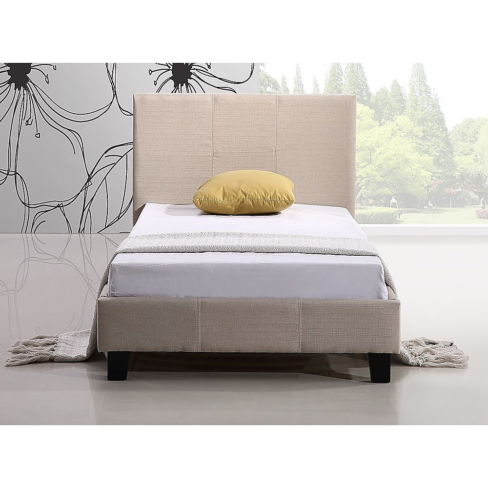 Single Linen Fabric Bed Frame Beige - Cosy Abode