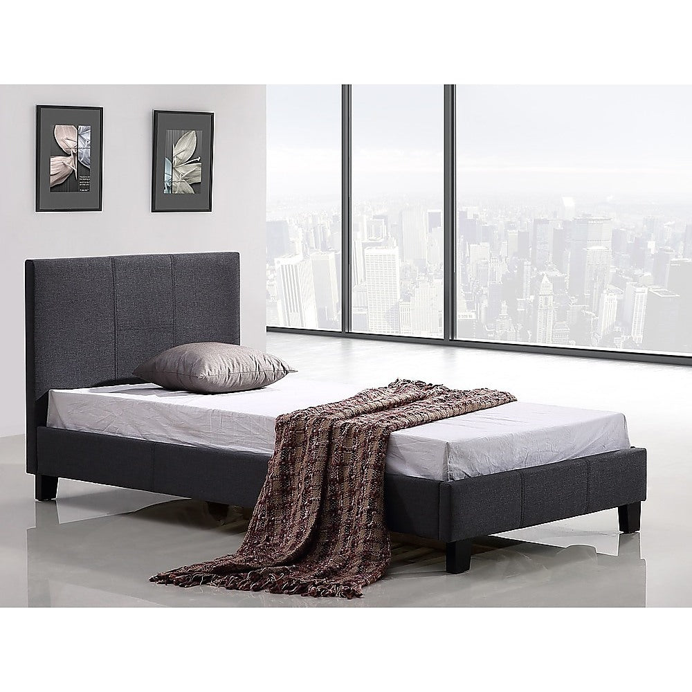 Single Linen Fabric Bed Frame Grey - Cosy Abode