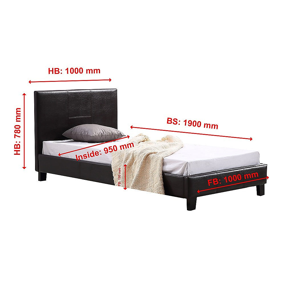 Single PU Leather Bed Frame Brown - Cosy Abode