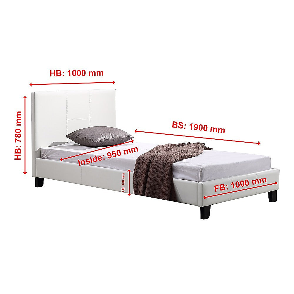 Single PU Leather Bed Frame White - Cosy Abode